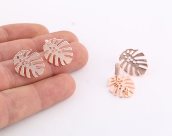 1 Pair 16x19mm Rose Gold Plated Leaf Earring Post , Earring Findings, Making Earring , Leaf Earrings, Earring Post,Stud Earring EAR-381