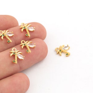 11x12mm 24k Shiny Gold Plated CZ Micro Pave Palm Tree Charms, CZ Palm Charms ,Gold Plated Palm Tree Charms, Mini Palm Charms ,ZRK-845