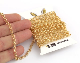 5mm Shiny Gold Plated Round Linked Chains, Gold Rolo Chains, Necklace Chain Gold Plated Choker Chains GZ-85