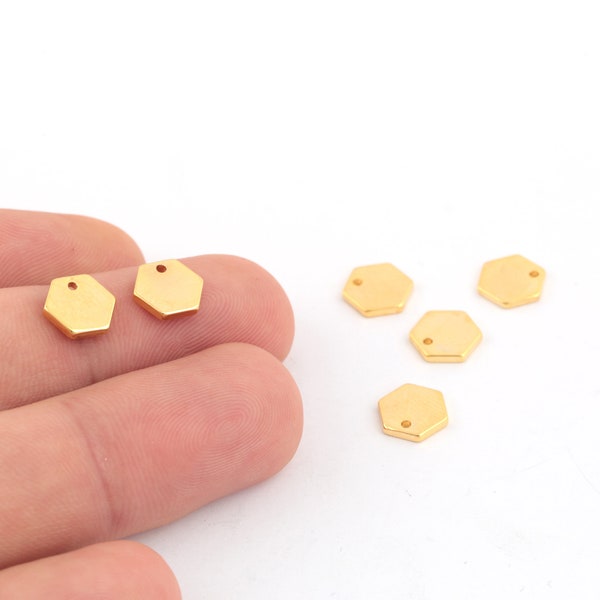 6 Pcs 10mm 24k Shiny Gold Plated Hexagon Charms,Honeycomb Charms,Hexagon Connector, Hexagon Disc, Connector Charms, GLD-1254