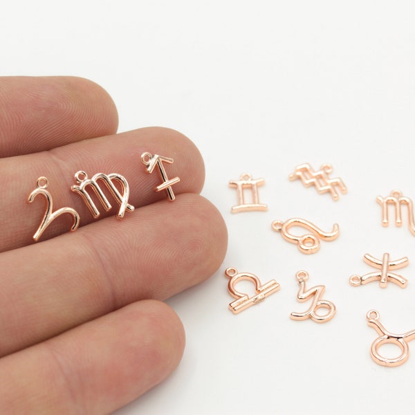 Rose Gold Plated Zodiac Signs Charms , Astrology Charms, Rose Gold Zodiac Charms, Horoscope Charms, Gold Plated Findings, ( 10mm ) RSGLD-335