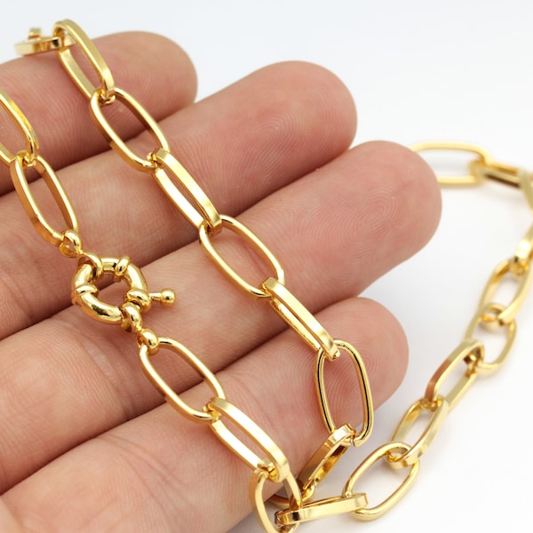 Ready Necklace Chain-16"-17"-18"-20"-22"-25"-28'' 24k Gold Plated  Rolo Chains , 7x14mm Ready Chain , Big Chain , Gold Oval Chain