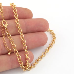 Ready Necklace Chain-16&quot;-17&quot;-18&quot;-20&quot;-22&quot;-25&quot; 24k Gold Plated Shiny Gold Plated Tiny Paperclip Chains, 4 mm, Cable Chain