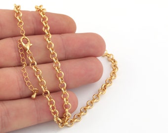 Ready Necklace Chain-16"-17"-18"-20"-22"-25" 24k Gold Plated Shiny Gold Plated Tiny Paperclip Chains, 4 mm, Cable Chain