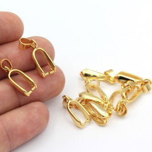 24k Shiny Gold Plated Pinch Bails, Pendant Bail, Charm Connector , Connectors , Gold Plated Findings , Necklace Findings ( 9x19mm) GLD-661