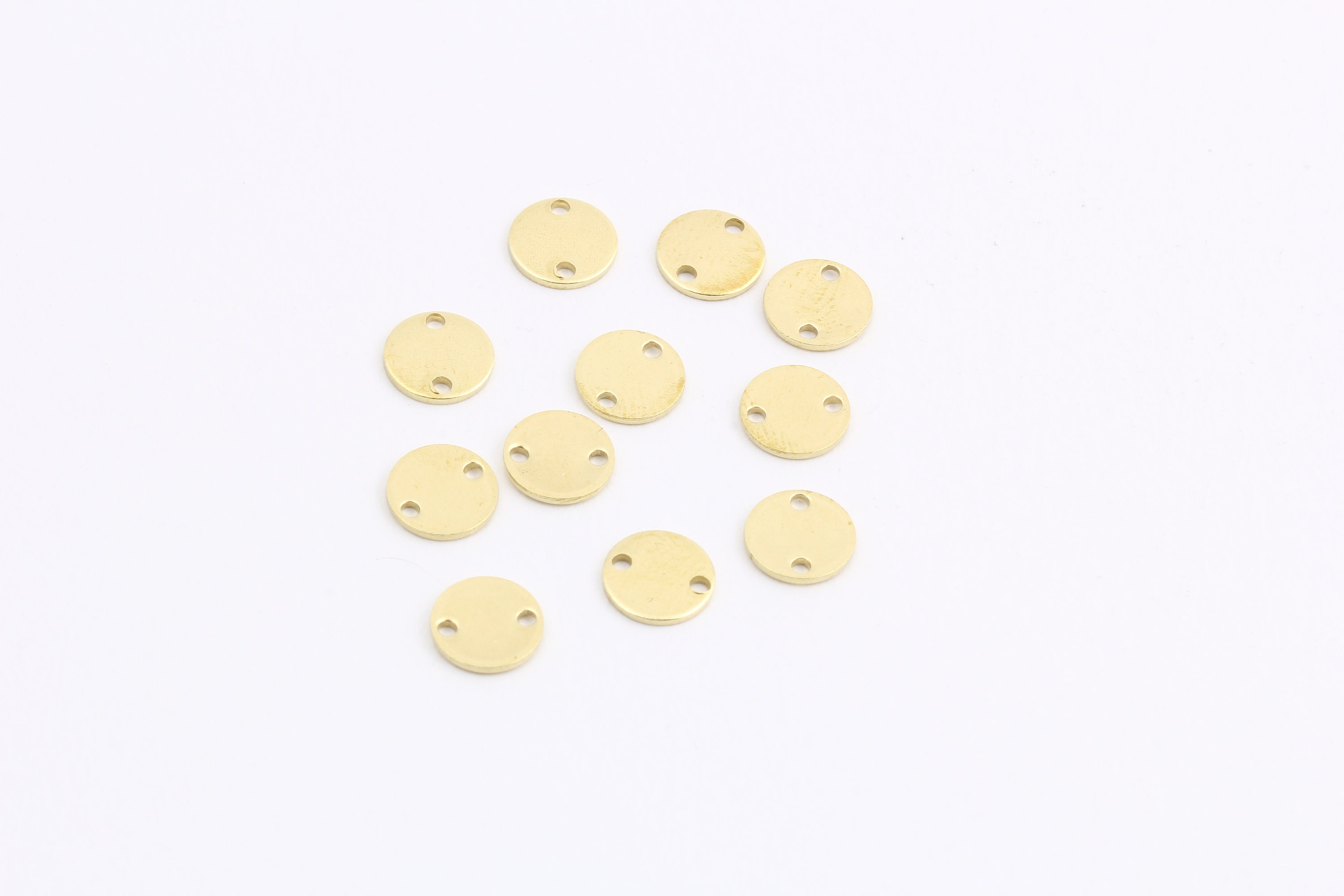 8mm 25 Pcs Raw Brass Round Disc , 2 Hole Round Disc , Raw Brass Charms ...