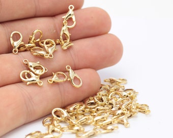 12 pezzi 12mm 24k 24k oro lucido artiglio chiusura, aragosta fibbia, fibbie rotonde a molla, chiusura caw, chiusura primavera, estremità collana, 12 mm GLD-1196