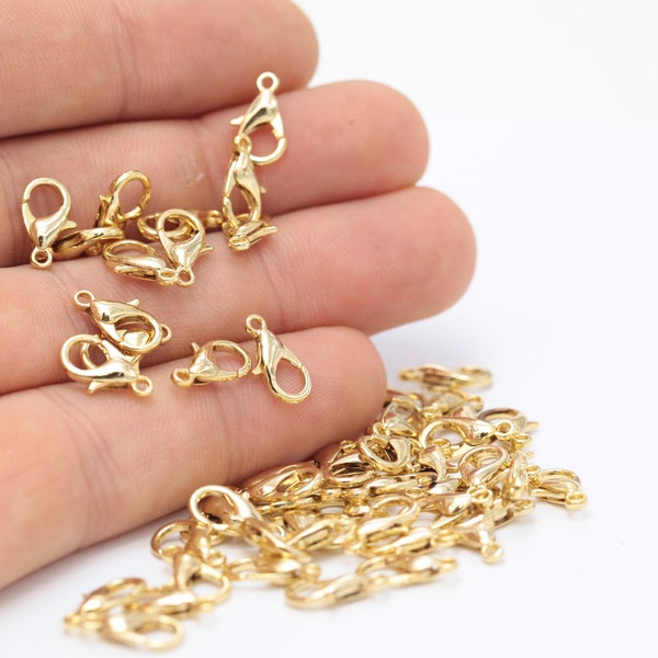 12 Pcs 12mm 24k Shiny Gold Claw Clasp , Lobster Clasp , Round Spring Clasps , Caw Clasp , Spring Clasp , Collier End , 12 mm GLD-1196