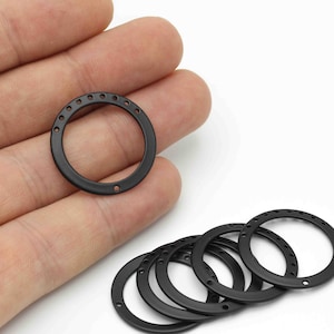 Multi Hole Round Pendant , 6 Pcs Black Pendant , Necklace Pendant , Connector For Earrings , 10 Hole Pendant , 27mm - BLK-41