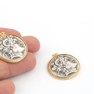 30x33mm 24k Shiny Gold Plated Greek Coins , Antique Greek Coins, Antique Silver Medallion, Greek coins, Antique Greek Medallion, GLD-1359