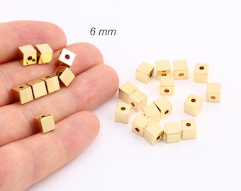 6 mm 24k Shiny Gold Cube Beads ,5 Pcs Cube , Tube Beads, Rectangle, Tubes,-GLD-186
