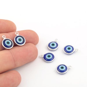 10x14mm Rhodium Plated Evil Eye Pendant,Evil Eye Charm, Rhodium Evil Eye Pendant, Evil Eye Pendant, Glass Evil Eye Charms SLVR-535