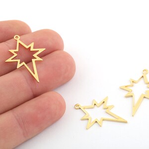 4 piezas 21x30mm 24k Brillante chapado en oro North Star Charm, North Star Charms, Earring Charms, North Star Pendant, Pole Star Charm, GLD-923
