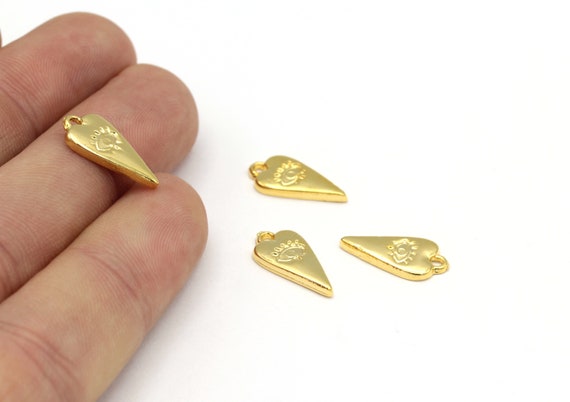24k Shiny Gold Heart, Gold Pendant, Gold Heart Charms, Heart Necklace Charms, Bracelet Charms, Gold Plated Findings, (8x17mm) GLD-546