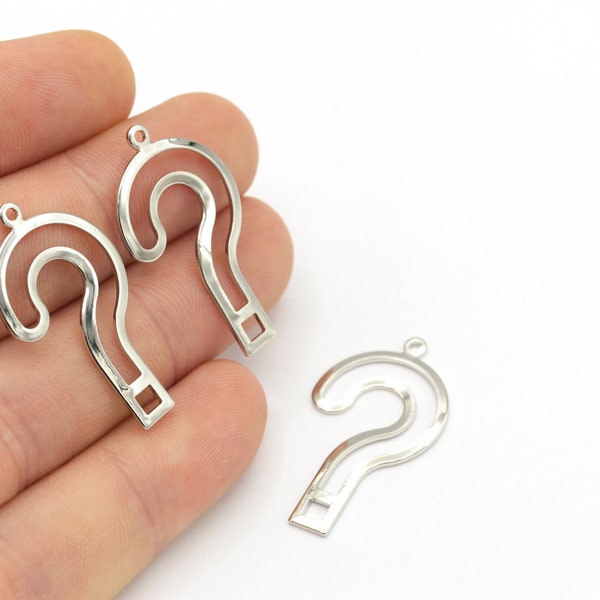 19x34mm Silver Plated Question Mark, Earrings Findings, Question Mark necklace Pendant, Findings,  Brass, SLVR-233