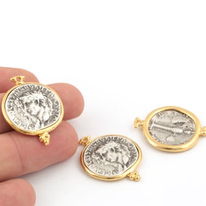 25x33mm 24k Shiny Gold Plated Greek Coins , Antique Greek Coins, Antique Silver Medallion, Greek coins, Antique Greek Medallion, GLD-1351