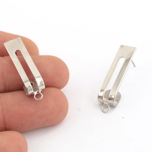 8x34mm Rhodium Plated U-shaped Earring, Pendant Earrings, U Shaped Pendant Earrings, Earring Findings,Stud Earring - EAR-419