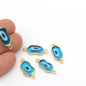 24k glanzende gouden evil eye kralen, emaille evil eye charmes, armband connector, evil eye armband, evil eye spacer kralen, charmes (11x26mm) GLD-690