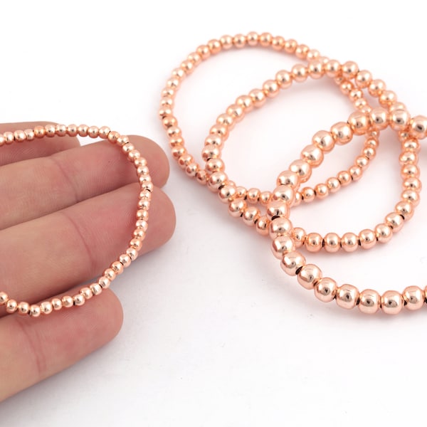 Rose Gold Plated 3-4-5-6-8mm Ball Bracelet, Rose Gold Plated Filled Bracelet, Unisex Bracelet, Rose Gold Plated In line Bracelet, RSGLD-491