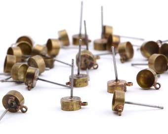 20 stuks raw messing oorbel studs, 6mm platte stud, flat pad oorbellen, flat post oorbellen EAR-131