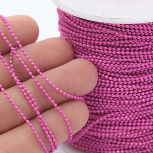 16.5 Feet 1.3mm Fuchsia Gold Brass Faceted Ball Chain, Fuchsia Chain - Ball Chains RNK-1