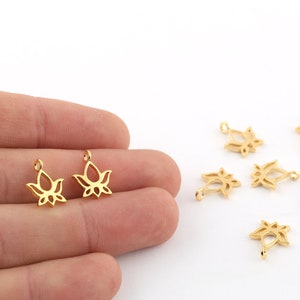1 Pcs 12x15mm 24k Shiny Gold Plated Flower Charms, Lotus Flower Charms ,Mini Flower Pendant,Gift For Her,Lotus For Charms, GLD-982