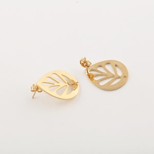 1 Pair 19x24mm 24k Shiny Gold Plated Leaf Earring, Leaf Stud Earrings, Leaf Post Earring, Leaf Earring, Gold Plated Earring Findings EAR-467