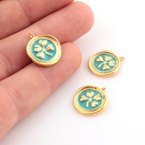 24k Shiny Gold Plated Clover, Clover Necklace, Clover Pendant, Clover Jewelry, Clover Charms, (17x19mm) GLD-389