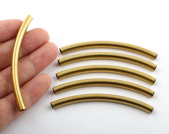 12 szt. 5 x 80 mm surowe mosiężne zakrzywione elementy rurowe, surowe mosiężne zakrzywione rury, rurki naszyjnikowe, rurki bransoletkowe, przekładki do koralików rurkowych DS-RW-500