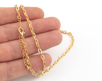 Tiny Necklace Chain-16"-17"-18"-20"-22"-25" 24k Gold Plated Shiny Gold Plated Tiny Paperclip Chains, 3.5 x 5mm Soldered Chains, Cable Chain