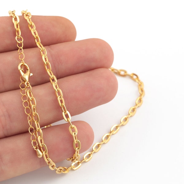 Tiny Necklace Chain-16"-17"-18"-20"-22"-25" 24k Gold Plated Shiny Gold Plated Tiny Paperclip Chains, 3.5 x 5mm Soldered Chains, Cable Chain