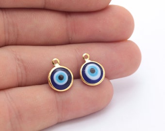 24k Shiny Gold Plated Eye Pendant,Evil eye charm, gold evil eye pendant, evil eye pendant, glass evil eye charms ( 10x14mm ) GLD-318
