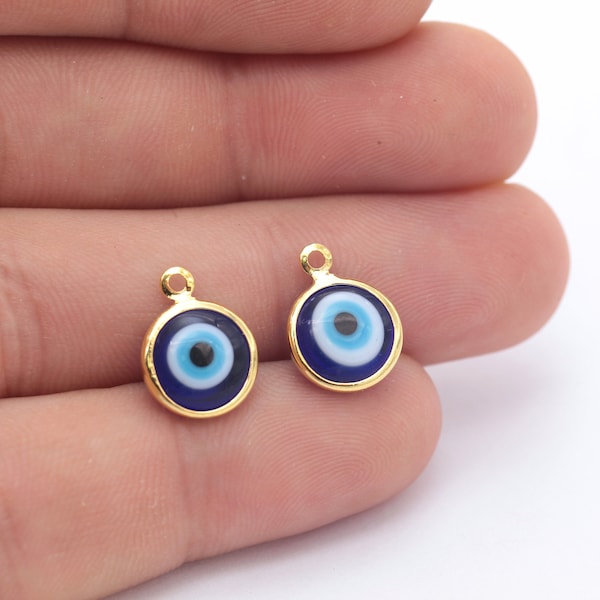 24k Shiny Gold Plated Eye Pendant,Evil eye charm, gold evil eye pendant, evil eye pendant, glass evil eye charms ( 10x14mm ) GLD-318