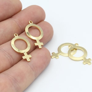 2 Pcs Venus Symbol , 24k Shiny Gold Plated Venus Symbol , Necklace Pendant , ( 15x25mm ) GLD-443