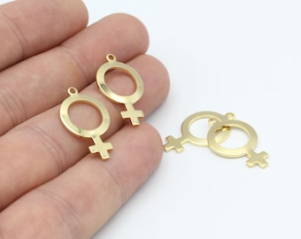 2 Pcs Venus Symbol , 24k Shiny Gold Plated Venus Symbol , Necklace Pendant , ( 15x25mm ) GLD-443