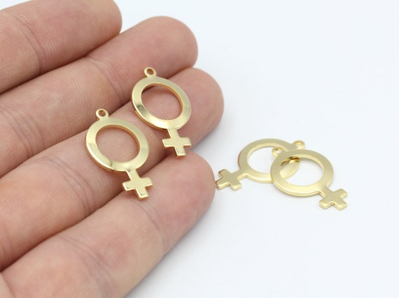2 Pcs Venus Symbol , 24k Shiny Gold Plated Venus Symbol , Necklace Pendant , ( 15x25mm ) GLD-443