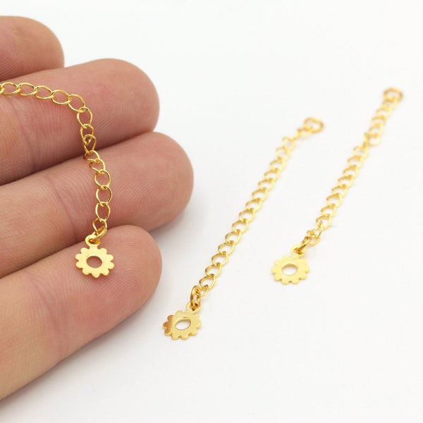 3 Pcs 24k Gold Plated Extender Chain , Gold Plated Chain, Necklace Extender, Gold Plated Curb Chain ( 5 Cm )