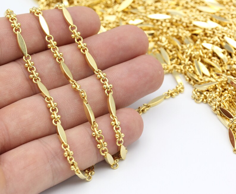 3,3 Feet 24k Shiny Gold Bar Chain 3x12mm Soldered Chain Choker Chain Bulk Chain Foot Chains