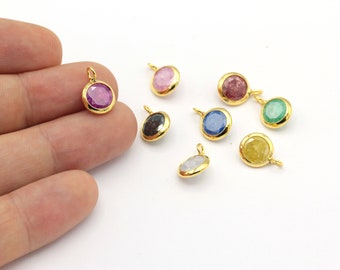 1 Pcs 10x13mm Shiny Gold Plated Crystal Round Connector, Circle Bracelet Charms,Gemstone Connector, Bracelet Connectors, STN-58