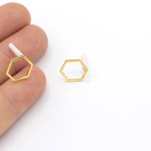 Hexagon Earrings, Circle Earrings, Round Earrings, 24K Shiny Gold Hexagon Earrings, Gold Plated Earrings, 12x14mm Hexagon Earrings EAR-174