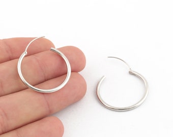 30mm Rhodium Plated  Earrings Hoop , Round Hoop Earrings, Brass Earrings, Circle Earrings, Earring Findings, EAR-399