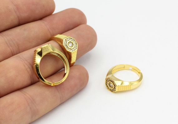 17 mm 24k 光沢のあるゴールドチェーンリング、調節可能なゴールド  