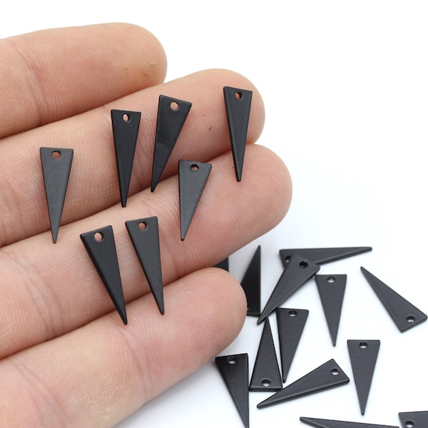 6 Pcs Black Plated Triangle Charms ,Stamping Tag , Tiny Necklace Triangle ( 6x17mm )-BLK-32
