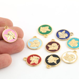 1 Pcs 18x21mm 24k Shiny Gold Plated Baby Angel Medallion, Enamel Angel Charms , Angel Jewelry ,Gold Plated Necklace, Enamel Charms, GLD-1005