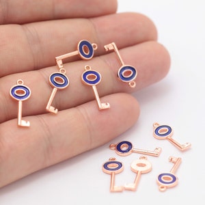 1 pcs Rose Gold Plated Key Charms,Key Pendant, Rose Gold Key Charm, Necklace Key Charm ( 7x18mm ) RSGLD-200