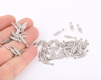 10 Pcs 4x17mm Antique Silver Plated Leaf Charms, Antique Silver Plated Findings, Leaf Pendant, Antique Silver Charms, Leaf Connector, ANT-79