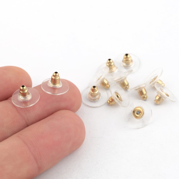 6 Pcs 7x12mm 24k Shiny Gold Plated Earring Backs , Earrings Stoper , Earring Posts,Studs Back Stoppers EAR-396