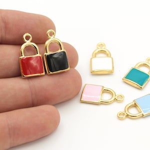 12x22mm 24k Shiny Gold Enamel Padlock Charms, Mini Lock Charms, Padlock Pendant, Lock Charms, Lock Pendant, Padlock Necklace Charms, GLD-722