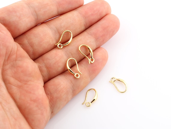 10 Pcs 24kgold Earring Hooks , 7x15mm , Fish Hooks, Ear Wires , 24k Gold  Earrings, Earrings Findings, Gold Over Brass 