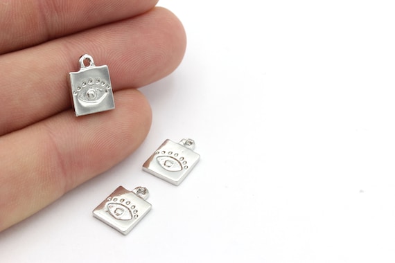 Silver Square, Silver Pendant, Silver eye Charms, Square Necklace Charms, Bracelet Charms, Silver Plated Findings, (9x13mm) SLVR-202